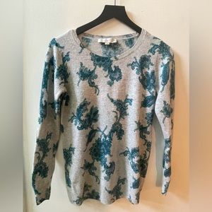 LOFT long sleeve floral sweater, grey, size small